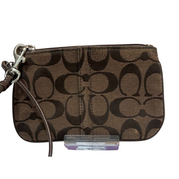 COACH Signature C Jacquard Small Wristlet Wallet Mahogany Brown - Picture 1 of 6